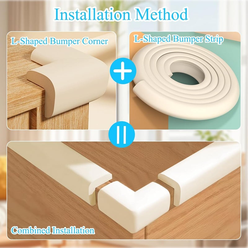 ZOMPAGO Baby Proofing Edge Corner Protector,1Roll L-Shape Soft Cabinet Door Bumper Corner Strip,4 Furniture Safety Bumper Corner Guards,Wall Protector,Self Adhesive,for Nursery,Kitchen,Fireplace,Table - Image 5